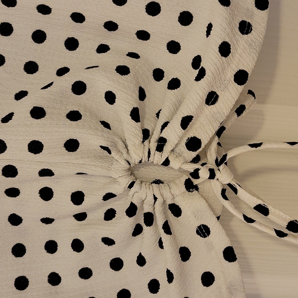 Zara Polka Dot Black & White Keyhole Crop Blouse Size L - Picture 2 of 10